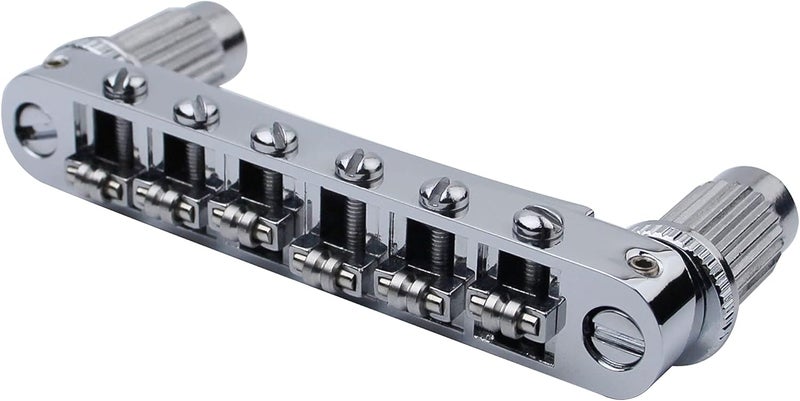 guyker Guitar Bridge Stop Bar Tailpiece Tremolo TM85X and GM005 Tune-O-Matic Roller Saddle Bridge Combo Replacement Part Compatible with Les Paul LP SG 6 String Electric Guitars, Chrome - Image 3